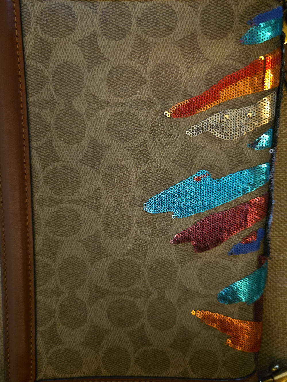 Coach Sequin-Embellished Brown Canvas Crossbody Clutch - Picture 2 of 4